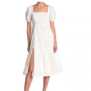 ASTR The Label White Puff Sleeve Cotton Midi Dress | Size S